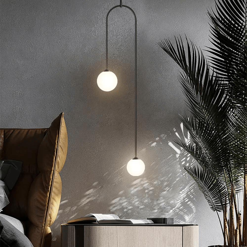 Modern 2-Light U-Shaped Glass Ball Pendant Lamp | Living Room & Bedroom Ceiling Light | G9 Metal Glass Fixture 25cm