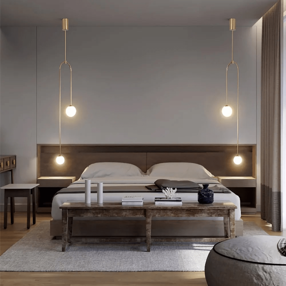 Modern 2-Light U-Shaped Glass Ball Pendant Lamp | Living Room & Bedroom Ceiling Light | G9 Metal Glass Fixture 25cm