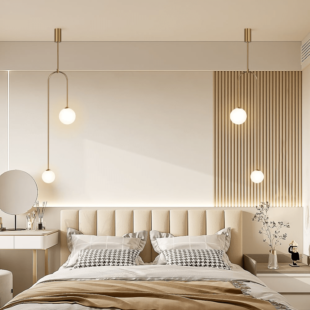 Modern 2-Light U-Shaped Glass Ball Pendant Lamp | Living Room & Bedroom Ceiling Light | G9 Metal Glass Fixture 25cm