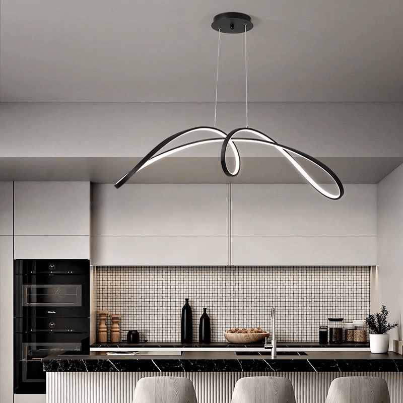 Modern Kitchen Pendant Lamp Linear LED for Island & Dining | Dimmable with Remote | Aluminum & Silicone | Adjustable Hanging Light
