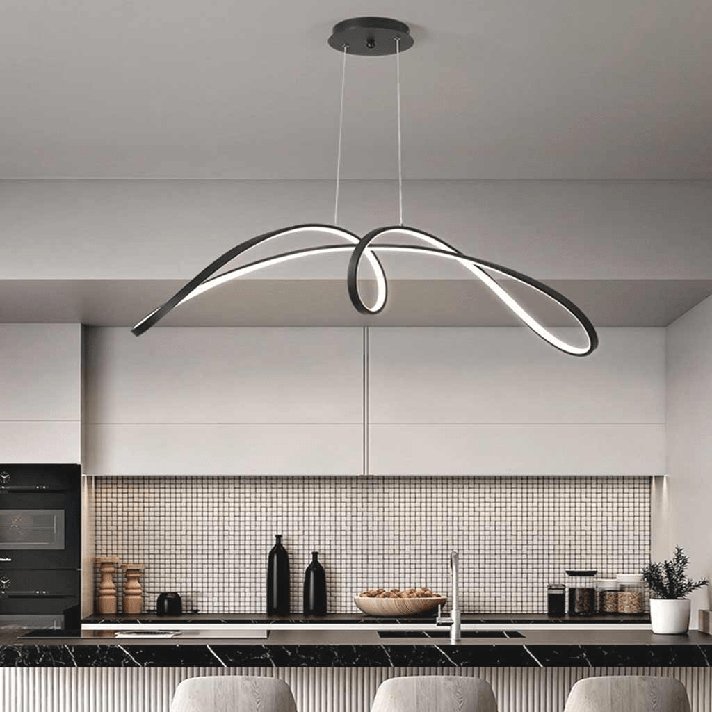 Modern Kitchen Pendant Lamp Linear LED for Island & Dining | Dimmable with Remote | Aluminum & Silicone | Adjustable Hanging Light