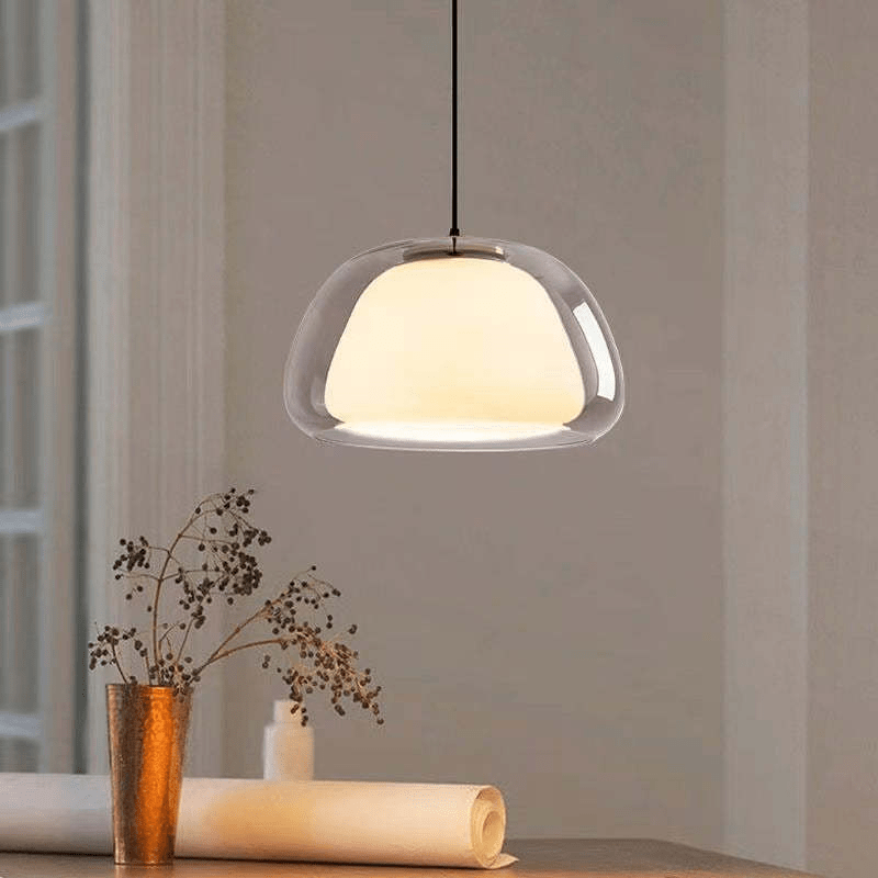 Modern Milk Glass Jelly Pendant Lamp for Dining & Living Room | E27 Socket | White Glass Ambient Ceiling Light | Adjustable Suspension