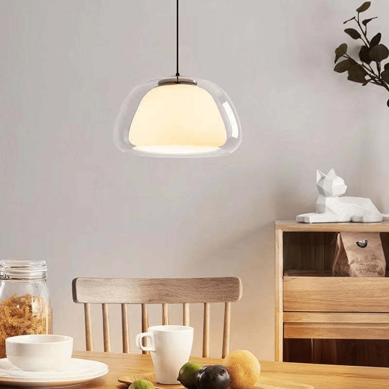 Modern Milk Glass Jelly Pendant Lamp for Dining & Living Room | E27 Socket | White Glass Ambient Ceiling Light | Adjustable Suspension