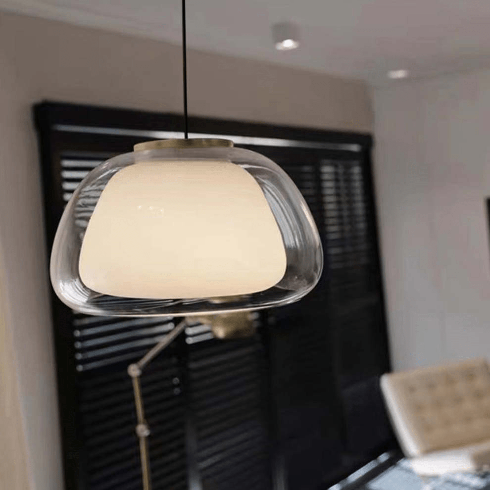 Modern Milk Glass Jelly Pendant Lamp for Dining & Living Room | E27 Socket | White Glass Ambient Ceiling Light | Adjustable Suspension