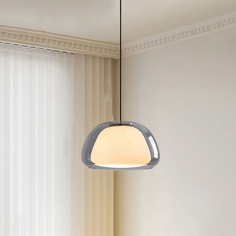 Modern Milk Glass Jelly Pendant Lamp for Dining & Living Room | E27 Socket | White Glass Ambient Ceiling Light | Adjustable Suspension
