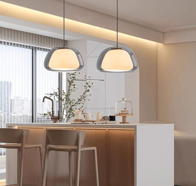 Modern Milk Glass Jelly Pendant Lamp for Dining & Living Room | E27 Socket | White Glass Ambient Ceiling Light | Adjustable Suspension