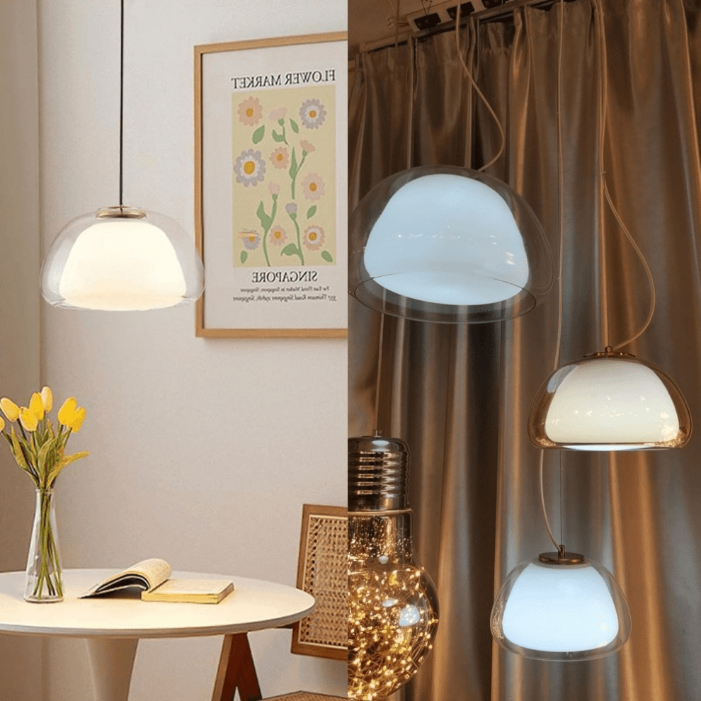 Modern Milk Glass Jelly Pendant Lamp for Dining & Living Room | E27 Socket | White Glass Ambient Ceiling Light | Adjustable Suspension