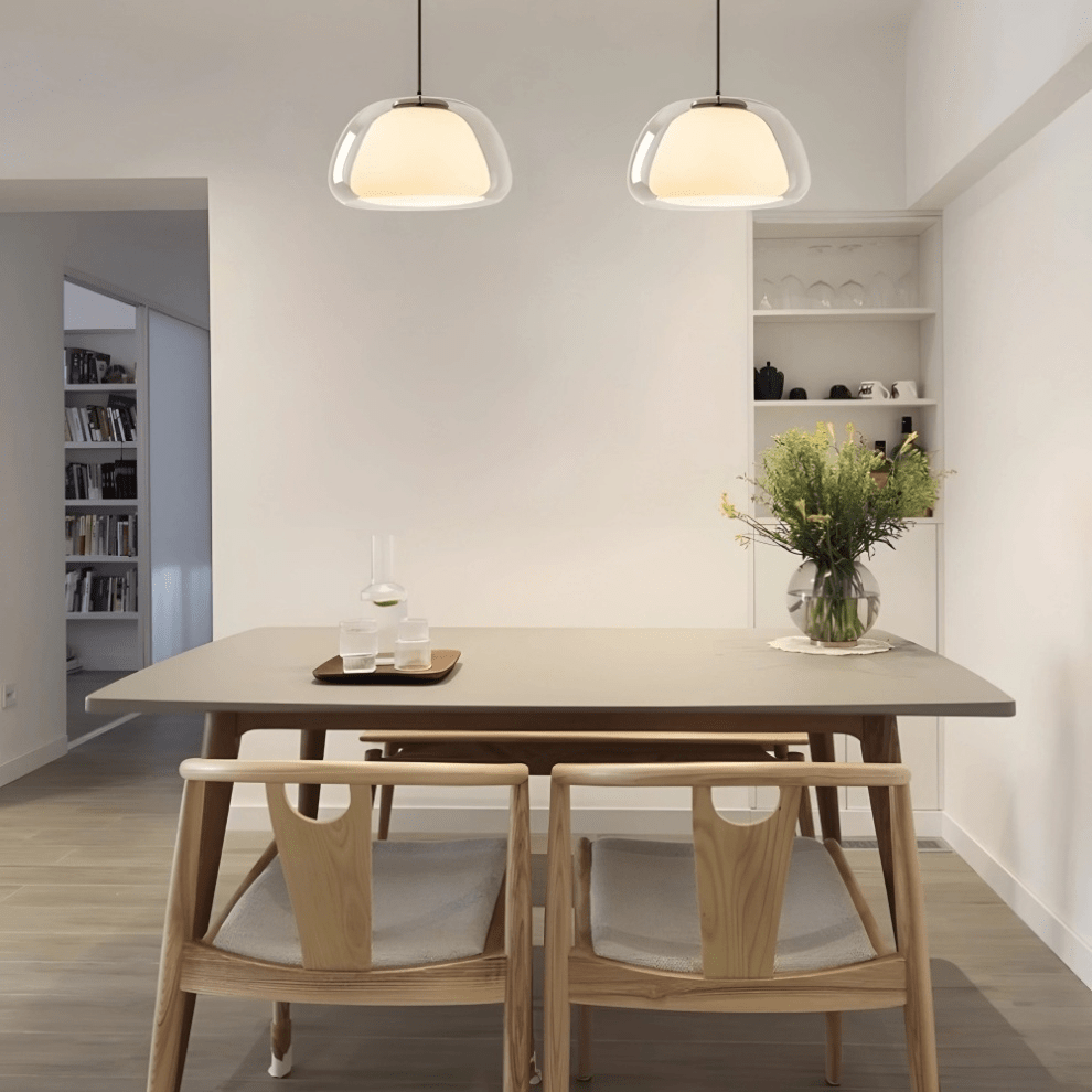 Modern Milk Glass Jelly Pendant Lamp for Dining & Living Room | E27 Socket | White Glass Ambient Ceiling Light | Adjustable Suspension