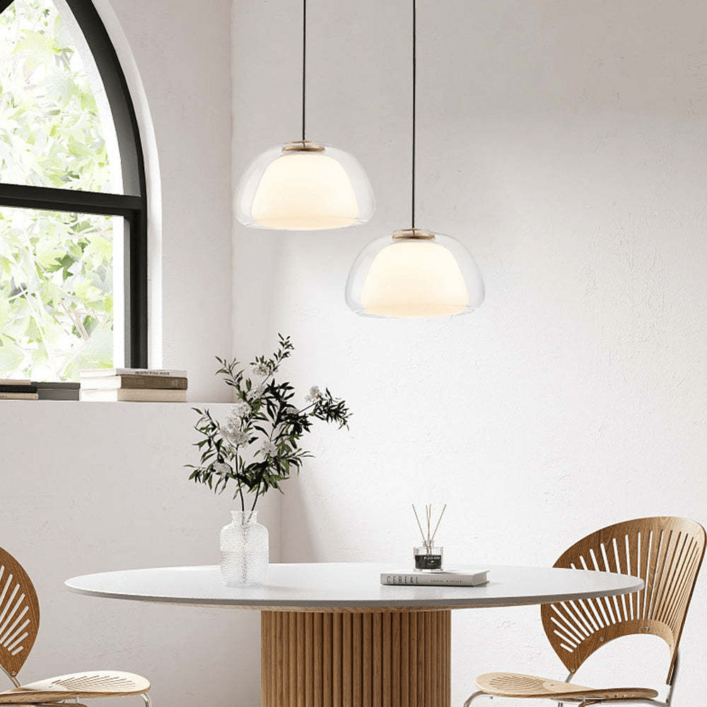 Modern Milk Glass Jelly Pendant Lamp for Dining & Living Room | E27 Socket | White Glass Ambient Ceiling Light | Adjustable Suspension
