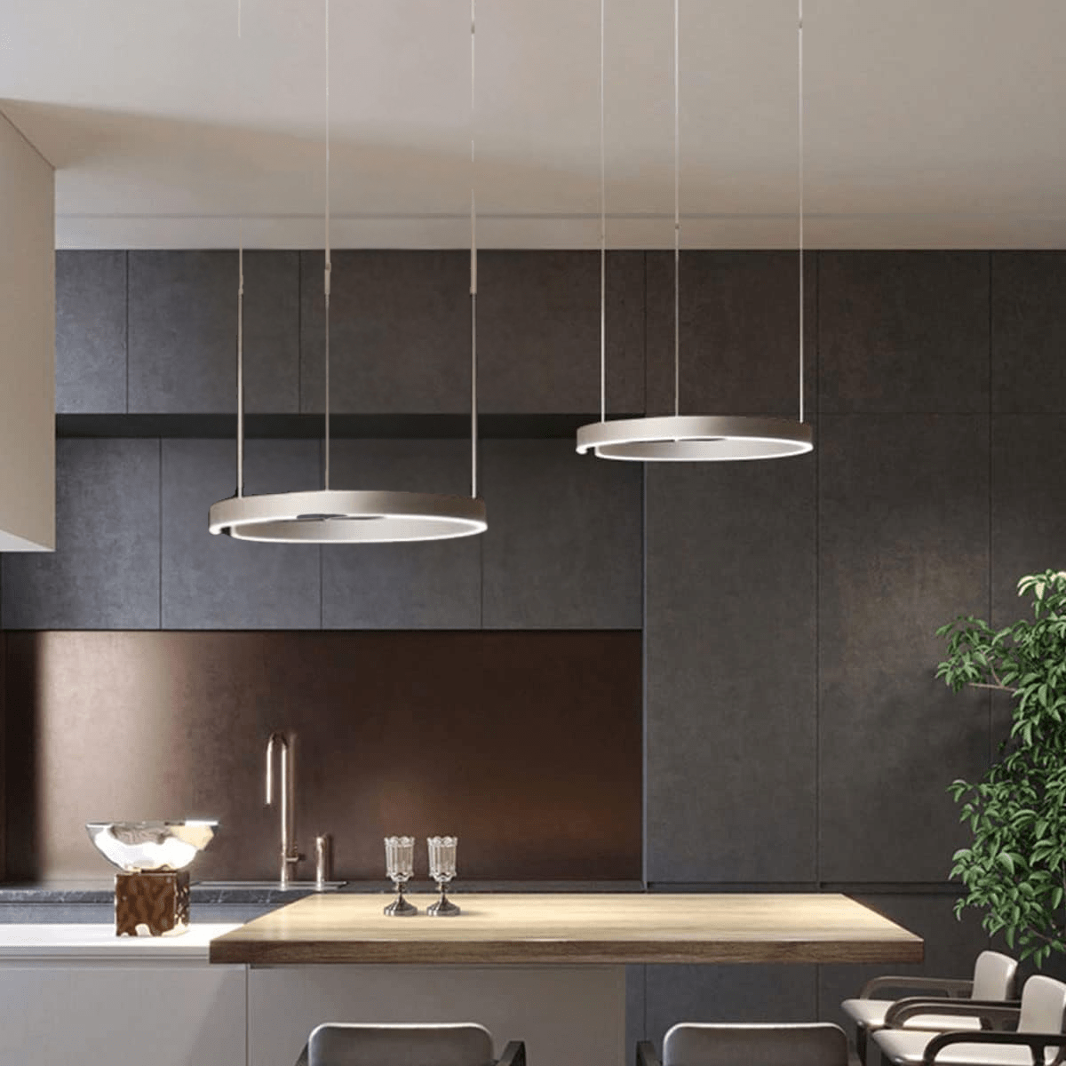 Modern Round LED Pendant Lamp for Living Room & Dining Area | Circular Ceiling Light Fixture | Metal Integrated LED 40/60/80 cm