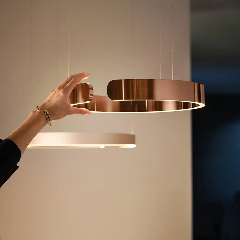 Modern Round LED Pendant Lamp for Living Room & Dining Area | Circular Ceiling Light Fixture | Metal Integrated LED 40/60/80 cm