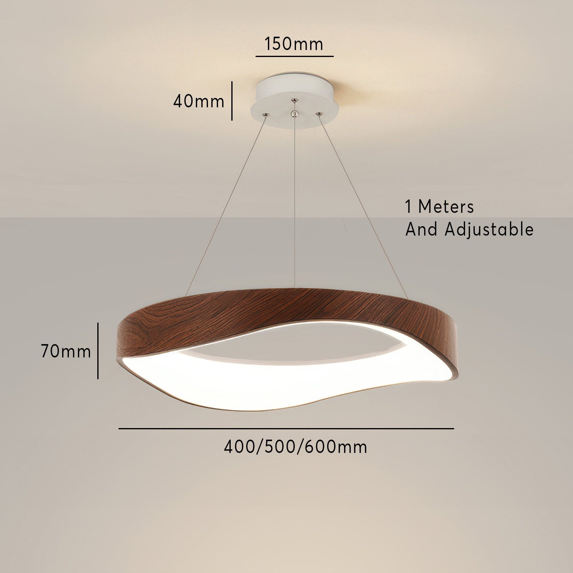 Modern Round LED Pendant Light for Kitchen & Dining | Adjustable Ceiling Lamp | Iron Acrylic ABS | 40/50/60 cm 39W