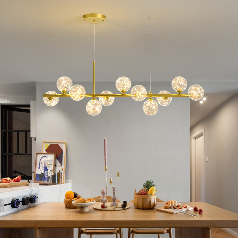 Luxury Dining Table Pendant Lamp 9-Light Linear Chandelier | Iron Glass | 83×24cm | Adjustable Height 1m | Modern Dining Room Lighting