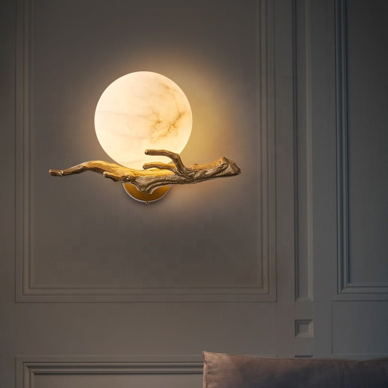 Modern Marble Wall Lamp Scandinavian Design | Copper Stone Wall Light | LED Indoor Lighting | Luxury Minimalist Fixture | 30cm