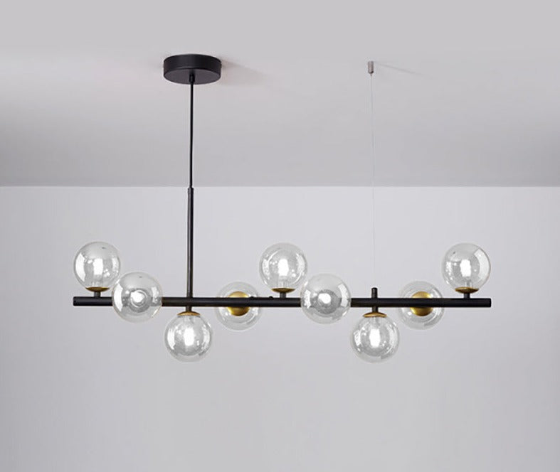 Luxury Dining Table Pendant Lamp 9-Light Linear Chandelier | Iron Glass | 83×24cm | Adjustable Height 1m | Modern Dining Room Lighting