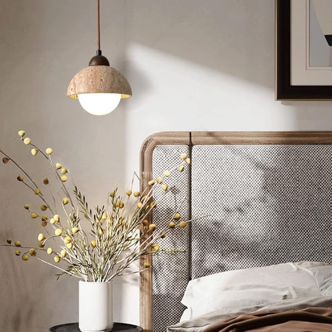 Natural Marble Pendant Light Modern Minimalist Hanging Lamp | Wood Marble Design | E27 G9 LED Compatible | Decorative Indoor Lighting