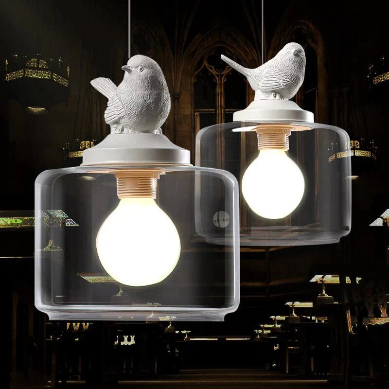 Bird Pendant Lamp | Glass-Stone Ceiling Light with Bird Motif | E27 LED Lamp | Modern Decorative Lighting | 20 cm
