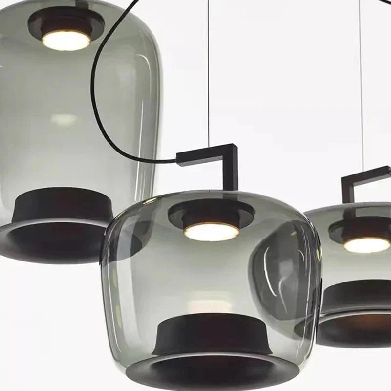 Scandinavian Modern Kitchen Pendant Lamp with Glass Globe | E27 LED Ceiling Light | Iron & Glass Stone | Dining Table Hanging Light