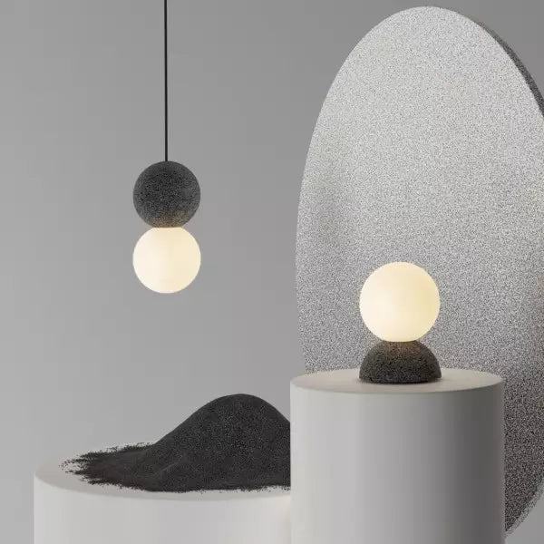 Origo Pendant Lamp Sculptural Stone Hanging Light | Cement Sandstone Glass Design | G9 LED | Minimalist Indoor Lighting