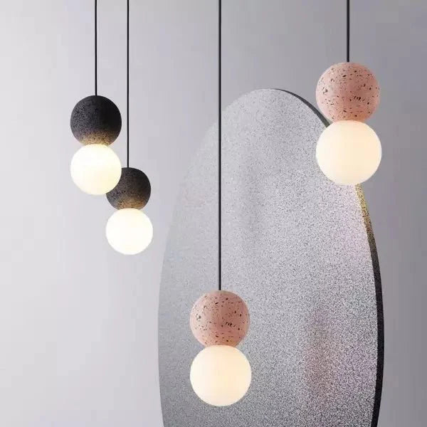 Origo Pendant Lamp Sculptural Stone Hanging Light | Cement Sandstone Glass Design | G9 LED | Minimalist Indoor Lighting
