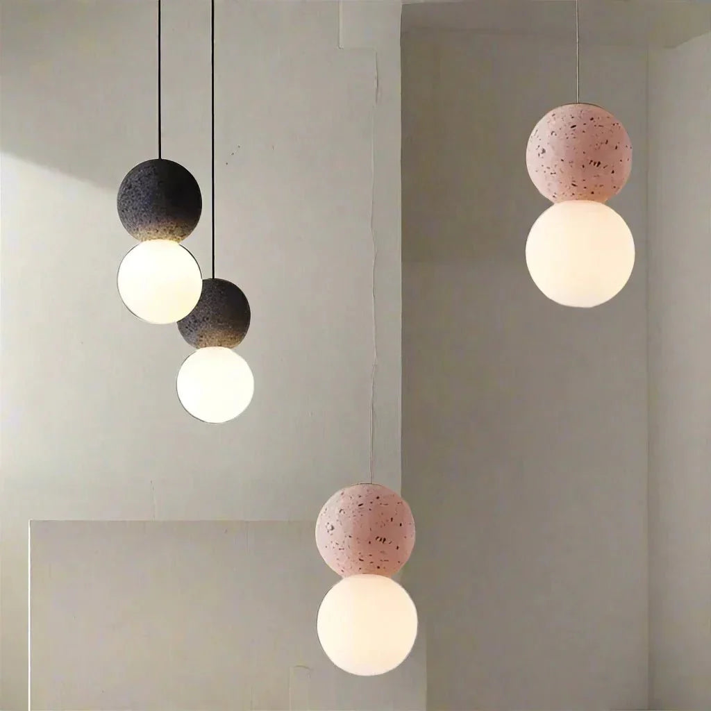 Origo Pendant Lamp Sculptural Stone Hanging Light | Cement Sandstone Glass Design | G9 LED | Minimalist Indoor Lighting
