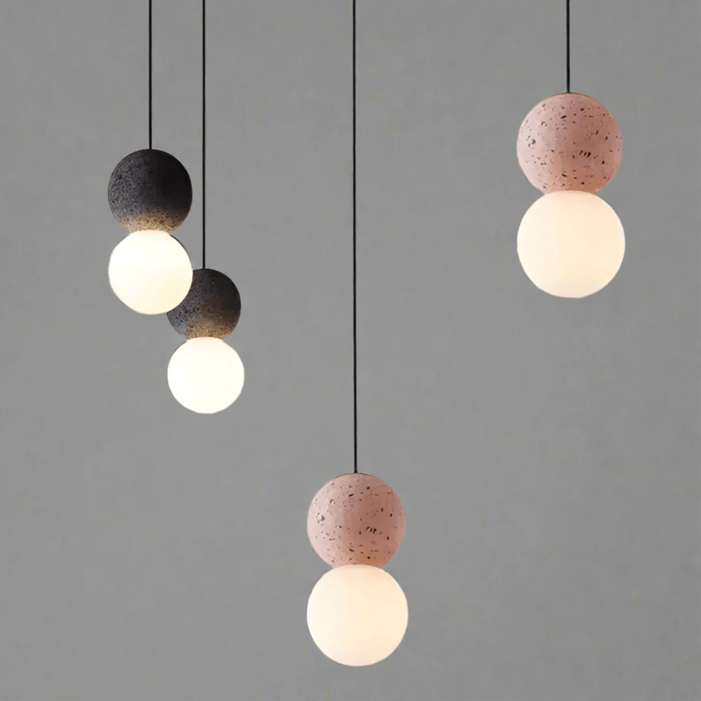 Origo Pendant Lamp Sculptural Stone Hanging Light | Cement Sandstone Glass Design | G9 LED | Minimalist Indoor Lighting