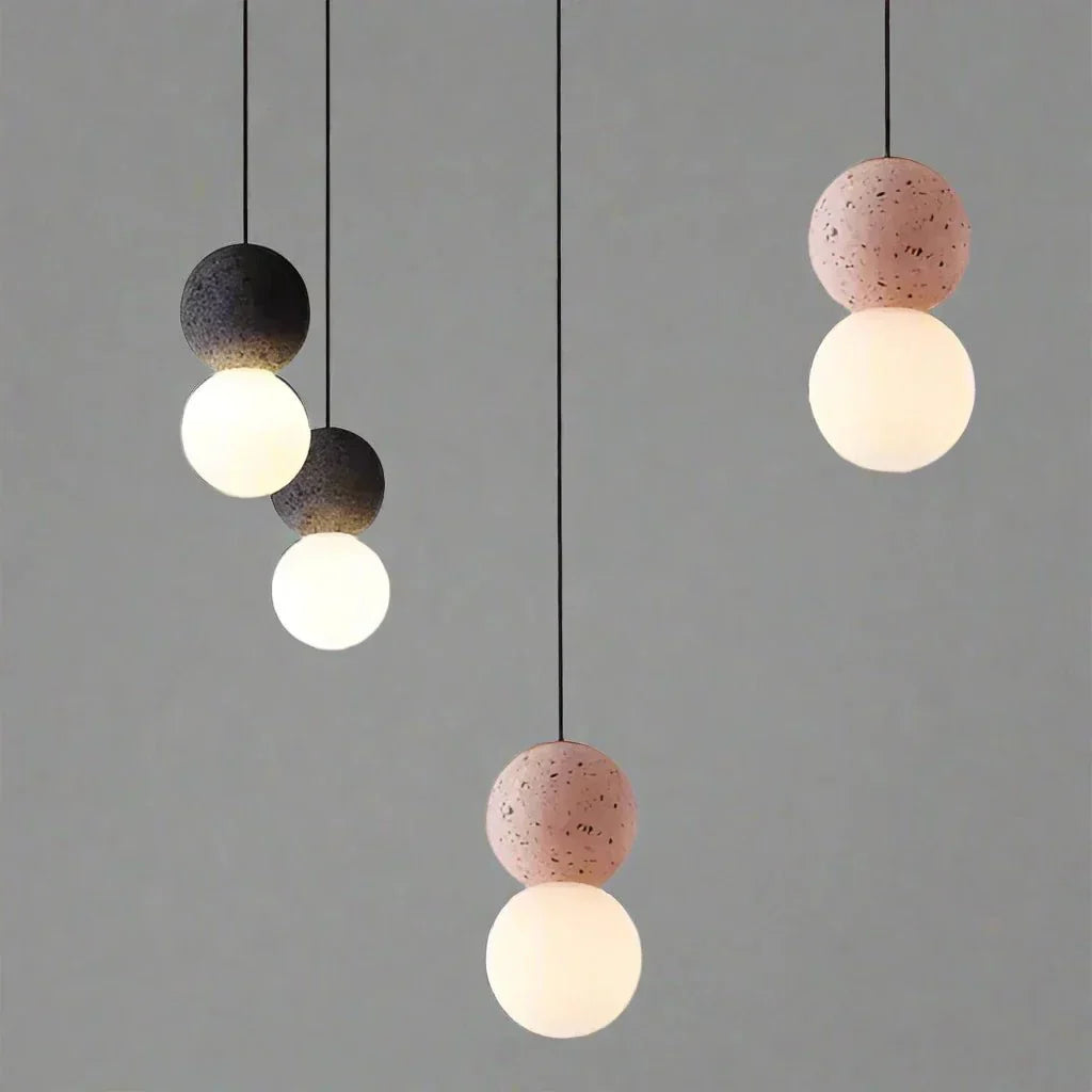 Origo Pendant Lamp Sculptural Stone Hanging Light | Cement Sandstone Glass Design | G9 LED | Minimalist Indoor Lighting
