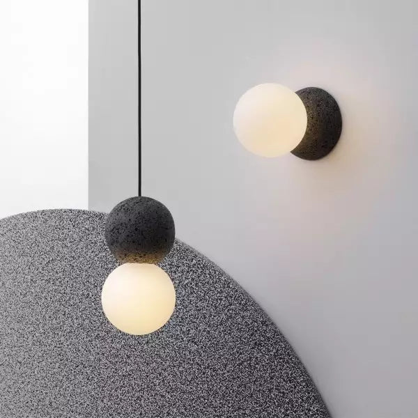 Origo Pendant Lamp Sculptural Stone Hanging Light | Cement Sandstone Glass Design | G9 LED | Minimalist Indoor Lighting