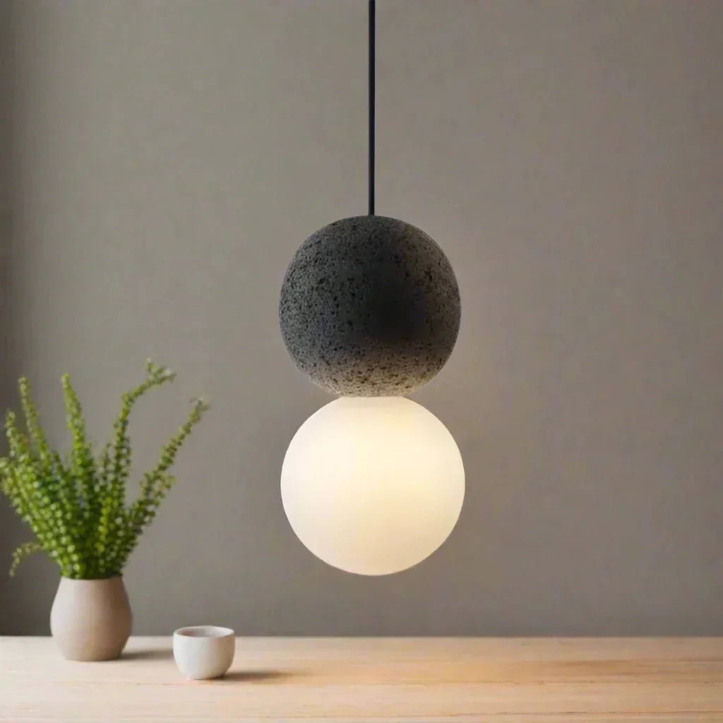 Origo Pendant Lamp Sculptural Stone Hanging Light | Cement Sandstone Glass Design | G9 LED | Minimalist Indoor Lighting