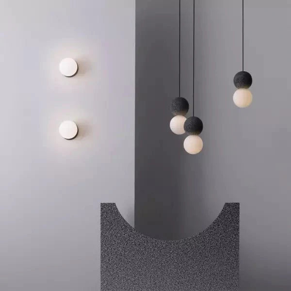 Origo Pendant Lamp Sculptural Stone Hanging Light | Cement Sandstone Glass Design | G9 LED | Minimalist Indoor Lighting