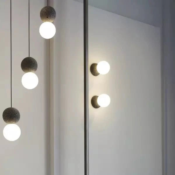 Origo Pendant Lamp Sculptural Stone Hanging Light | Cement Sandstone Glass Design | G9 LED | Minimalist Indoor Lighting