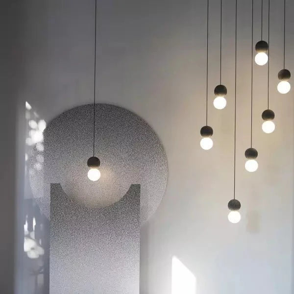 Origo Pendant Lamp Sculptural Stone Hanging Light | Cement Sandstone Glass Design | G9 LED | Minimalist Indoor Lighting