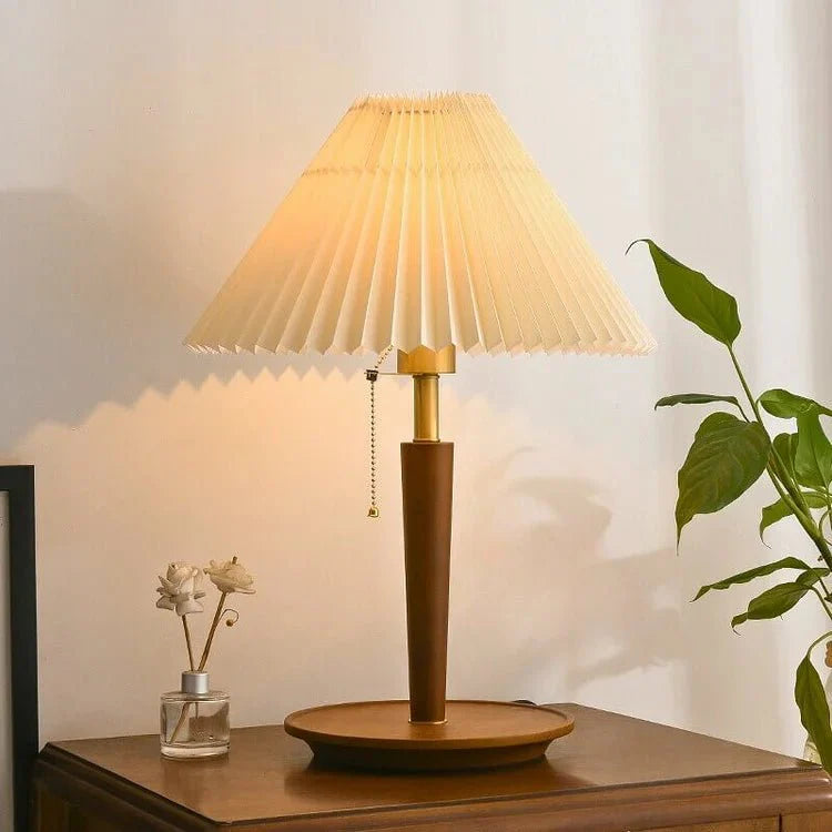 Vintage Pleated Wooden Table Lamp