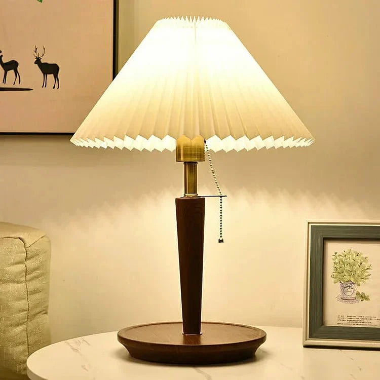 Vintage Pleated Wooden Table Lamp