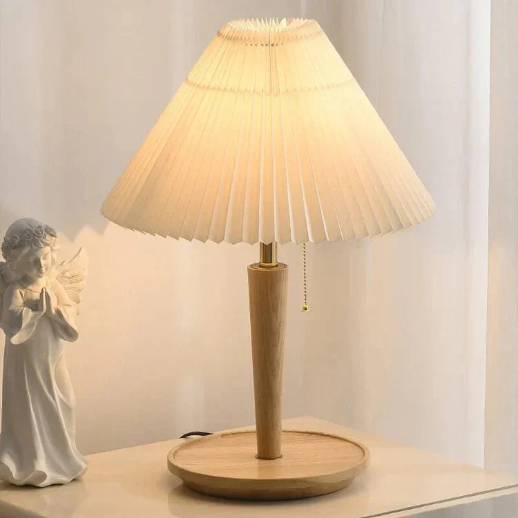 Vintage Pleated Wooden Table Lamp