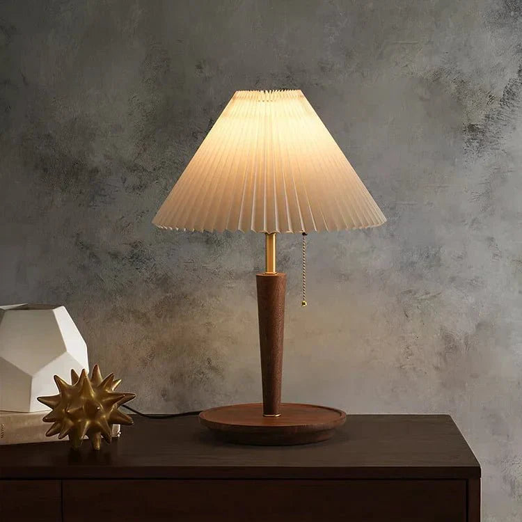 Vintage Pleated Wooden Table Lamp