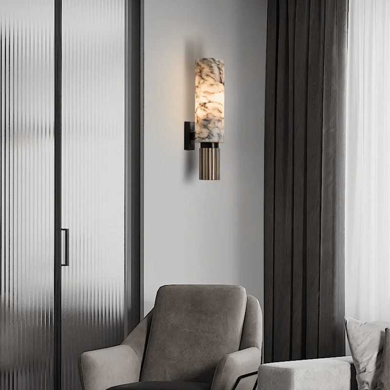 Marble Wall Lamp Modern Design | Natural Stone Wall Light | Copper Finish | E14 LED 5W | Indoor Decorative Lighting