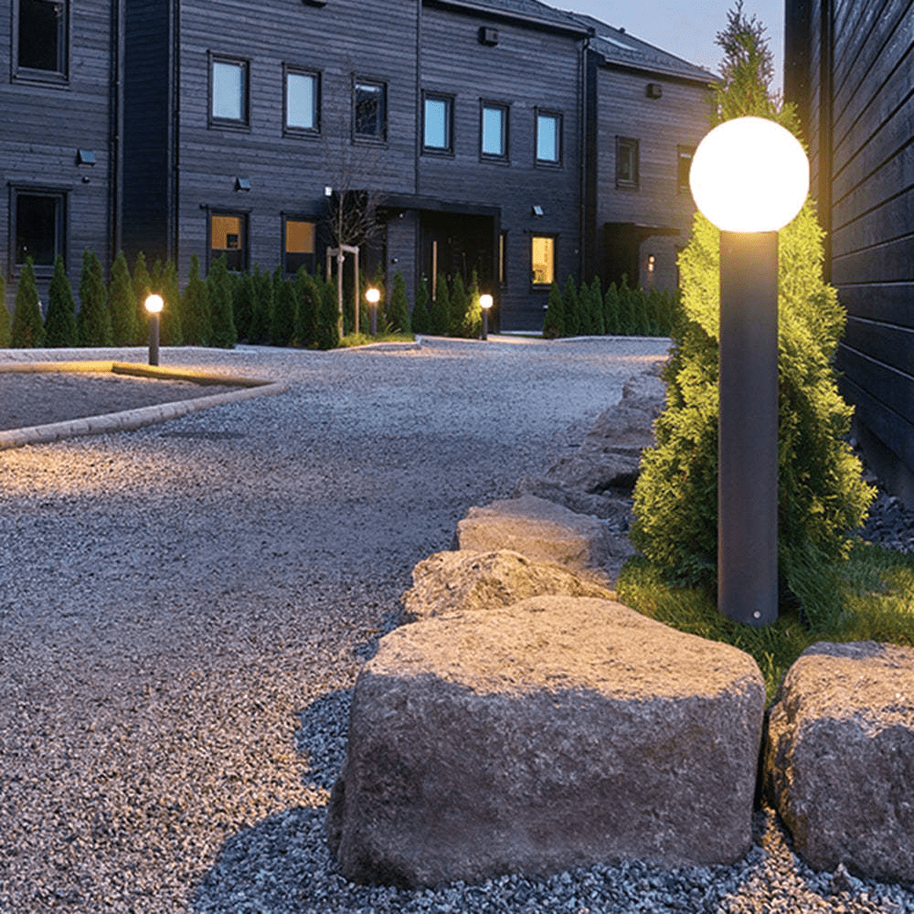 Modern Outdoor Garden Path Light LED Spherical Lamp Black Metal | Soft Diffused Lighting | Weather Resistant | Pathway Patio Landscape Lighting