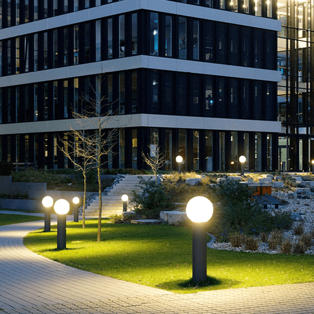 Modern Outdoor Garden Path Light LED Spherical Lamp Black Metal | Soft Diffused Lighting | Weather Resistant | Pathway Patio Landscape Lighting