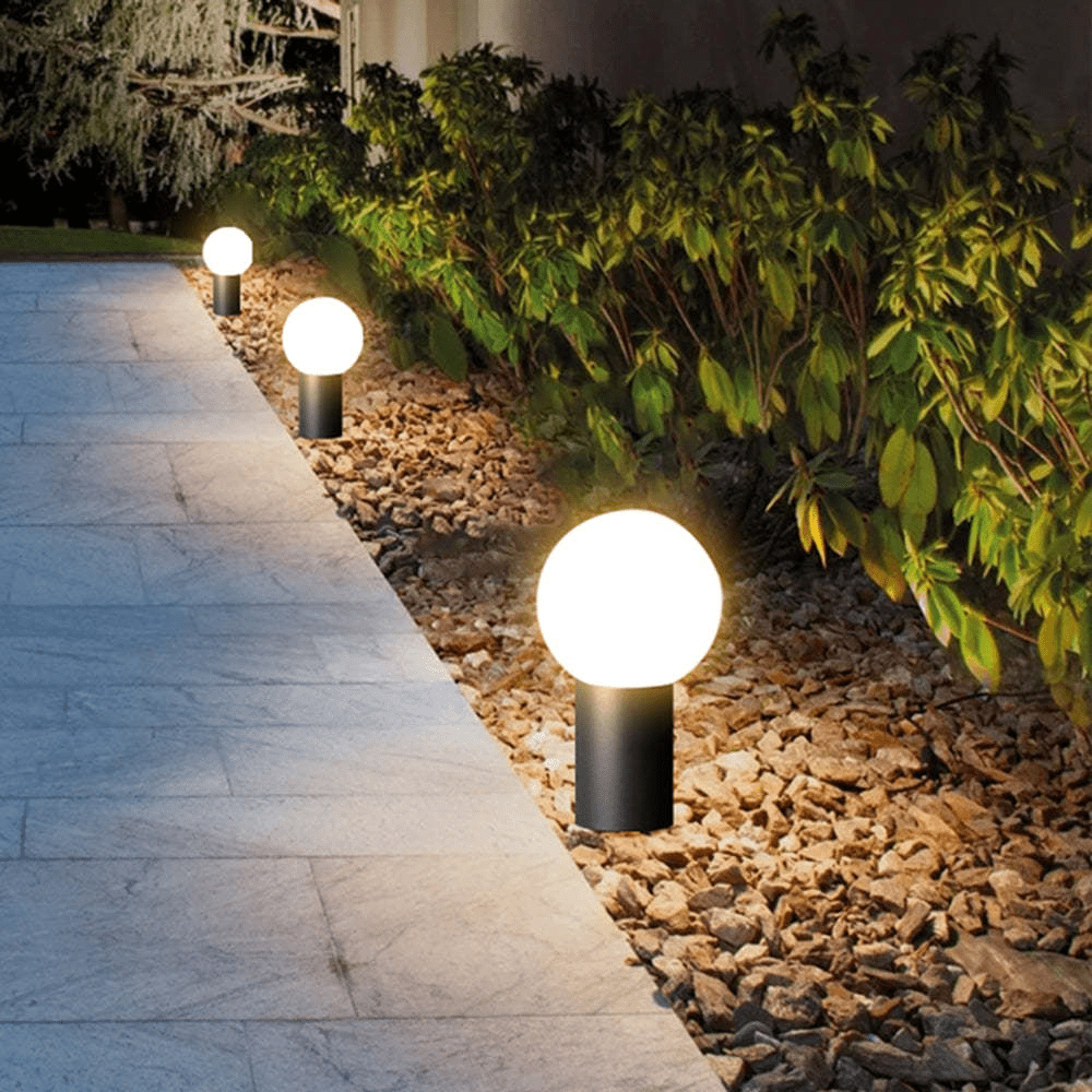 Modern Outdoor Garden Path Light LED Spherical Lamp Black Metal | Soft Diffused Lighting | Weather Resistant | Pathway Patio Landscape Lighting