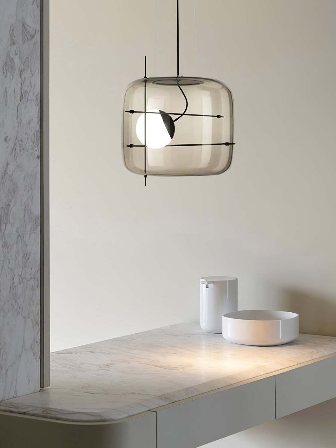 Glass Pendant Light Ventilated Shade Modern Hanging Lamp | Soft Diffused Lighting | G9 Base | Bedroom Living Room Ceiling Light