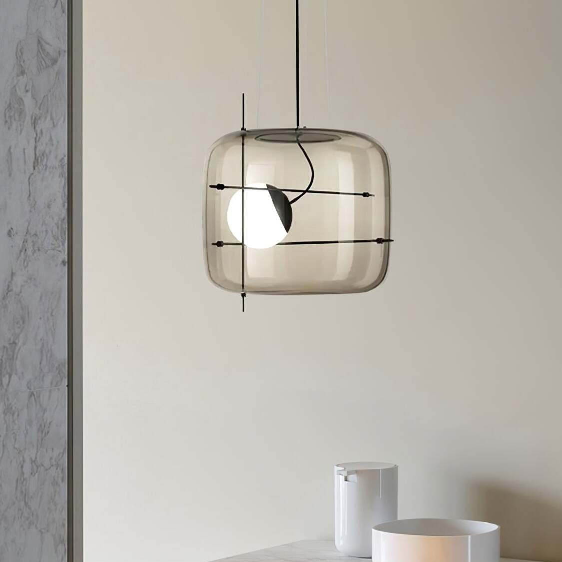 Glass Pendant Light Ventilated Shade Modern Hanging Lamp | Soft Diffused Lighting | G9 Base | Bedroom Living Room Ceiling Light