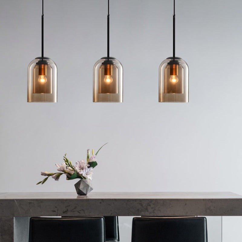 Mica Mid-Century Hanging Lamps with Double Glass