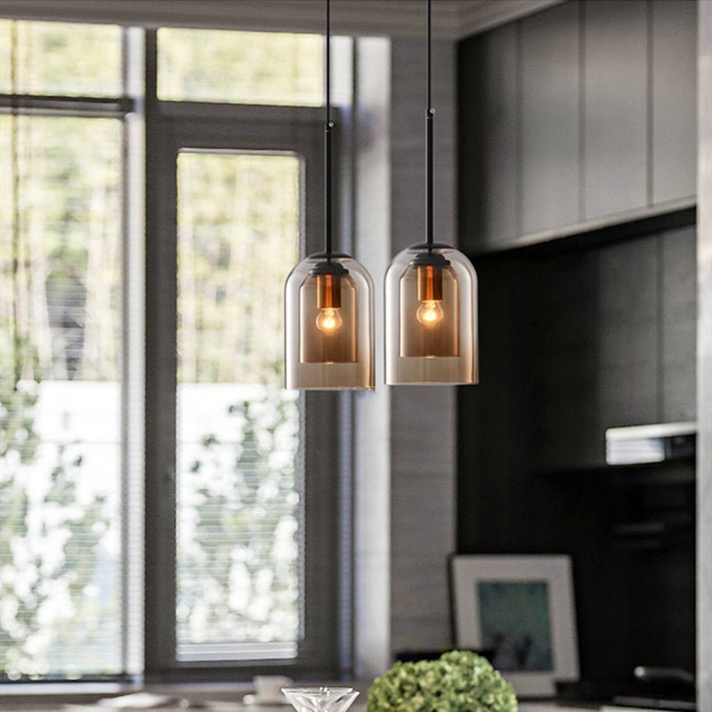 Mica Mid-Century Hanging Lamps with Double Glass