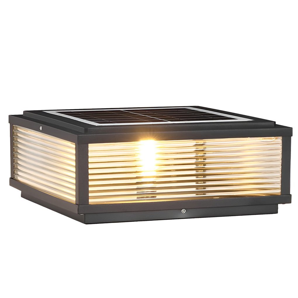 Square Ribbed Glass Outdoor Post Light LED Garden Lamp | Black Aluminum | Hardwired or Solar | E27 & Integrated LED | Pathway Lighting