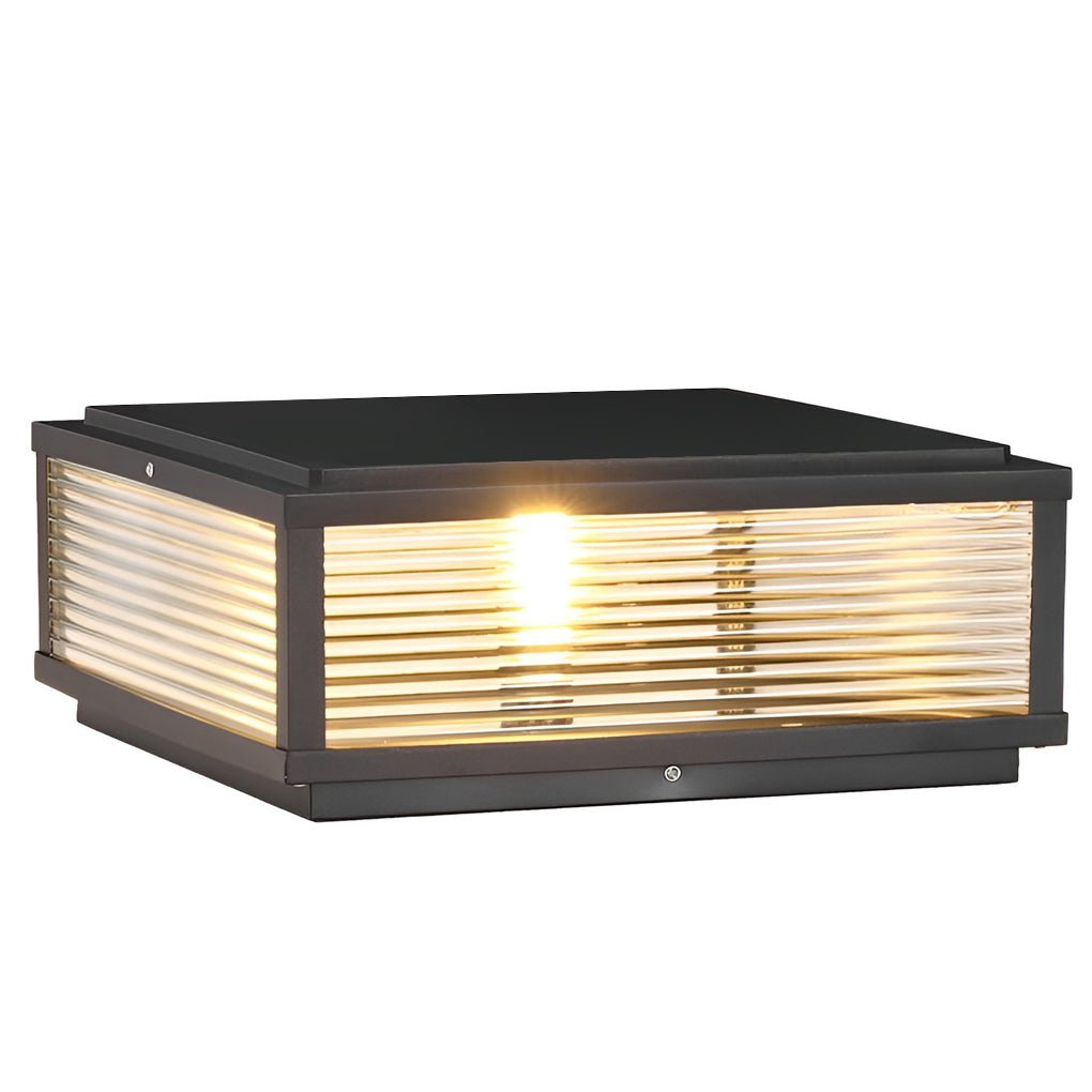 Square Ribbed Glass Outdoor Post Light LED Garden Lamp | Black Aluminum | Hardwired or Solar | E27 & Integrated LED | Pathway Lighting