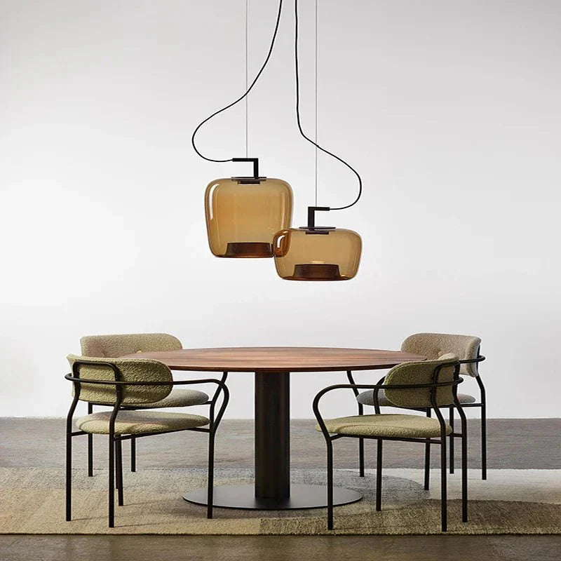 Scandinavian Modern Kitchen Pendant Lamp with Glass Globe | E27 LED Ceiling Light | Iron & Glass Stone | Dining Table Hanging Light