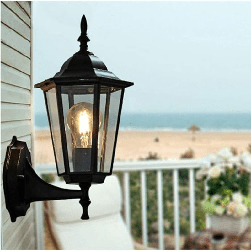Retro Glass Outdoor Wall Light Garden Sconce Fixture | Vintage Black Aluminum Lantern Style | E27 Outdoor Porch Lighting