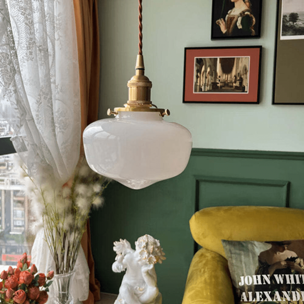Retro Brass Lantern Pendant Light Glass Ceiling Lamp | Vintage Hanging Fixture | E26 E27 Compatible | Warm Indoor Lighting