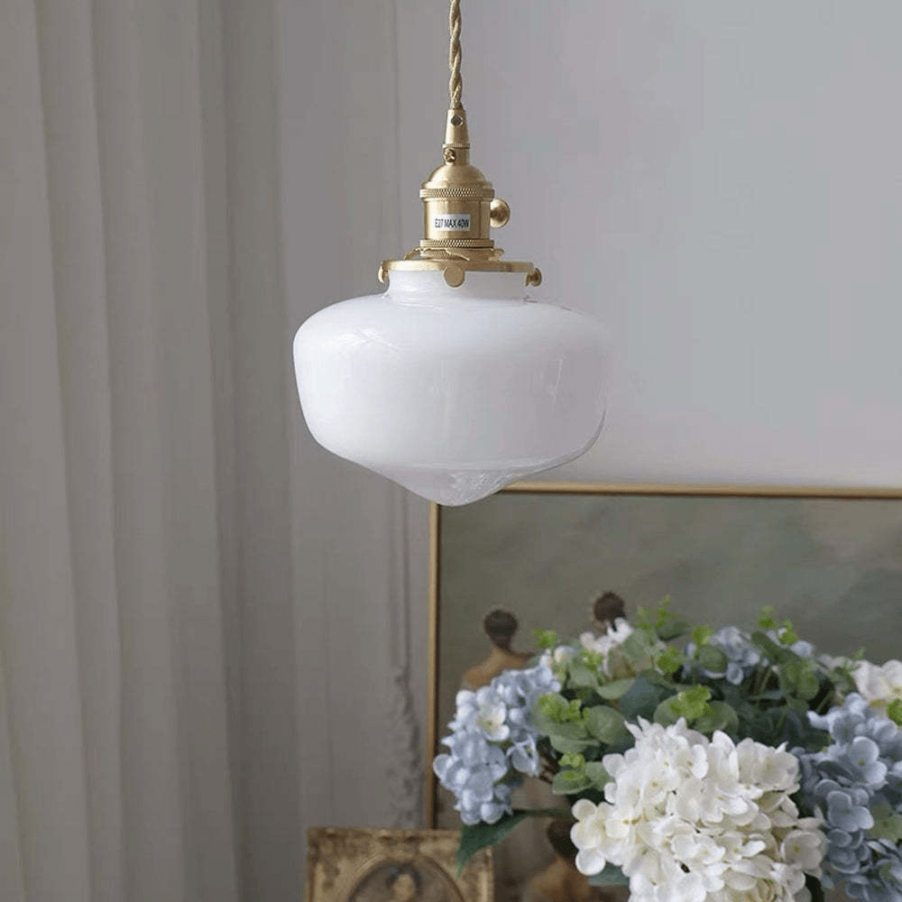 Retro Brass Lantern Pendant Light Glass Ceiling Lamp | Vintage Hanging Fixture | E26 E27 Compatible | Warm Indoor Lighting
